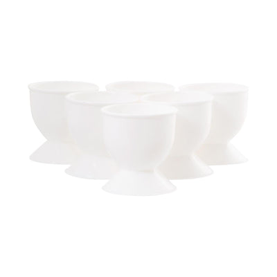 Juego de 6 hueveras de plástico blanco.