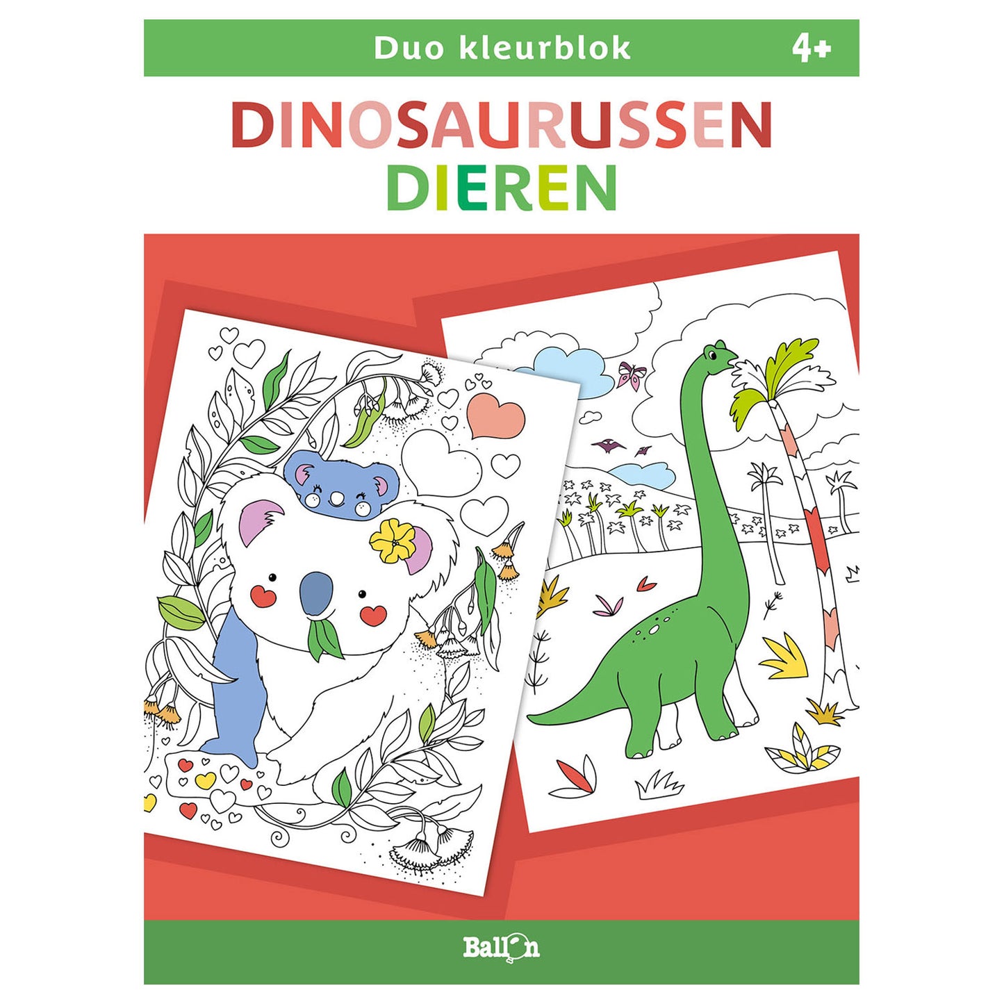 Ballon duo kleurblokken - dinosaurussen en dieren