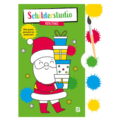 Libro da colorare editoriale standard con tavolozza di colori e pennello natalizio