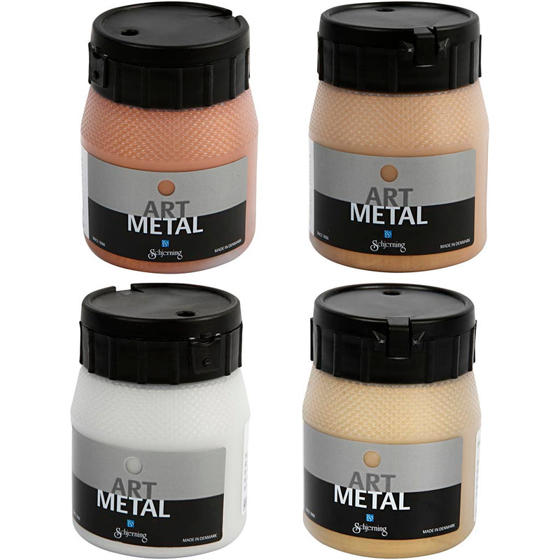 Schjerning hobby paint metallizzato, misura 5190, 5102, 5104, 5110, rame, oro chiaro, oro medio, argento, 4x250 ml 1 scatola