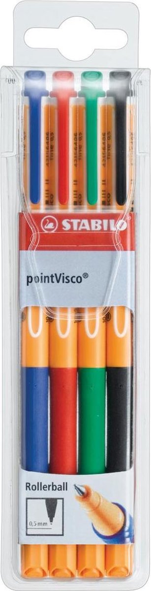 Stabilo pointvisco - rollerball - tinta gel - mediana 0,5 mm - estuche con 4 colores