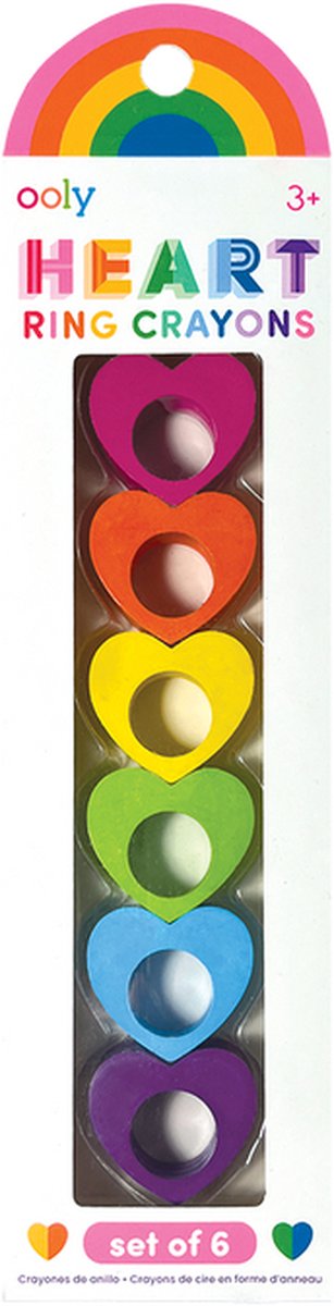 Ooly - crayones de anillo de corazón - 6 crayones portátiles - forma de anillo de colores