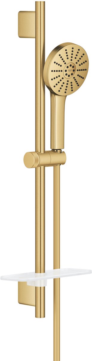 Set doccia Grohe vitalio joy+ 120 con asta doccia - con soffione, tubo doccia portasapone - 3 tipi di getto - aqua booster - risparmio idrico (7l min) - spazzolato cool Sunrise