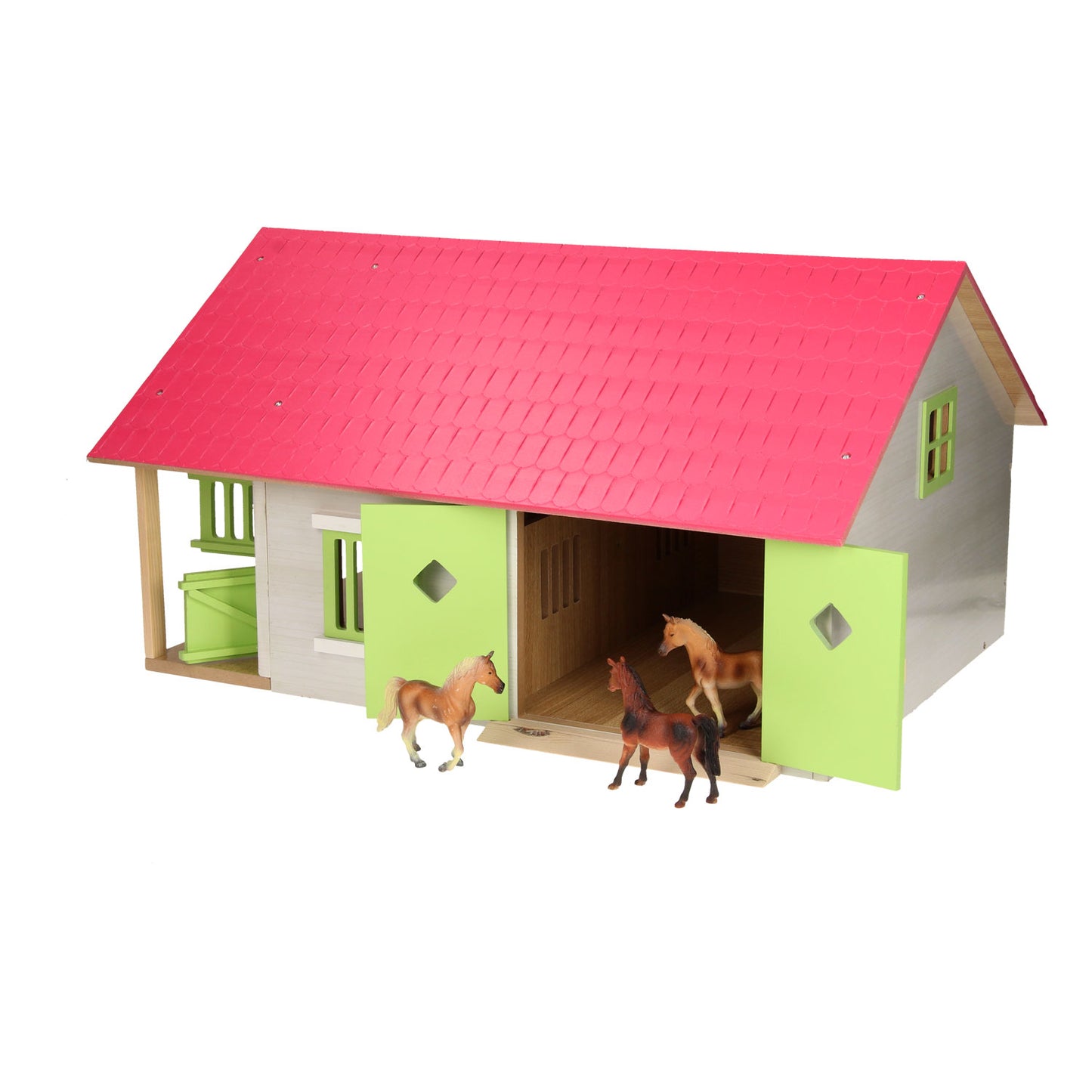 Kids Globe Globe Horse Stable Pink con 2 cajas y almacenamiento, 1:24