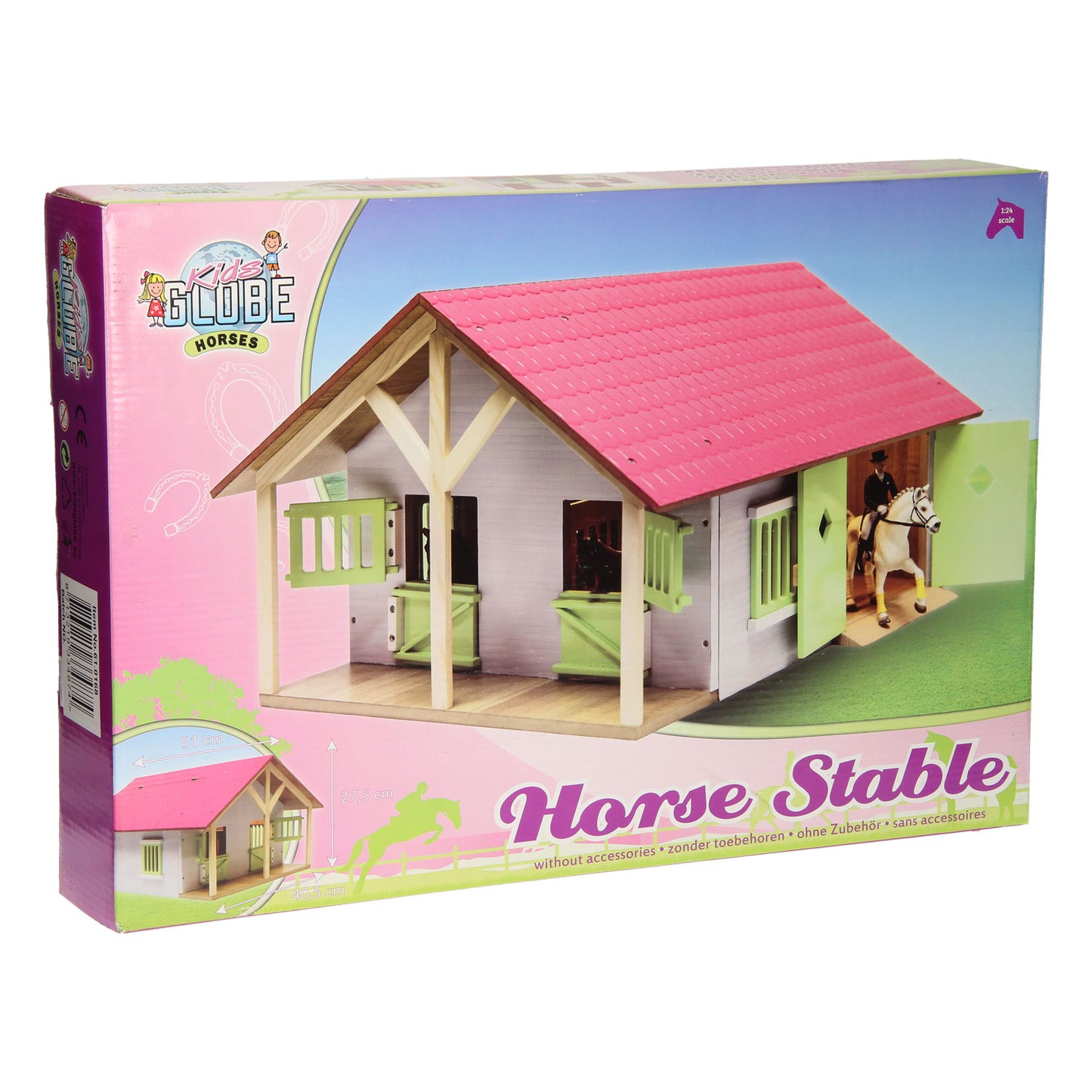 Kids Globe Globe Horse Stable Pink con 2 cajas y almacenamiento, 1:24