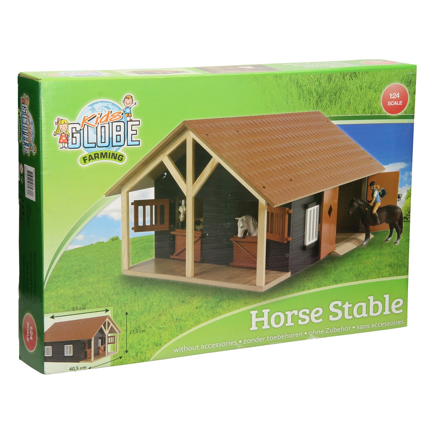 Kids Globe Globe Horse Estable con 2 cajas y almacenamiento, 1:24