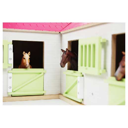 Kids Globe Globe Globe Paardenhoekstal con 3 cajas y almacenamiento de rosa 1:24