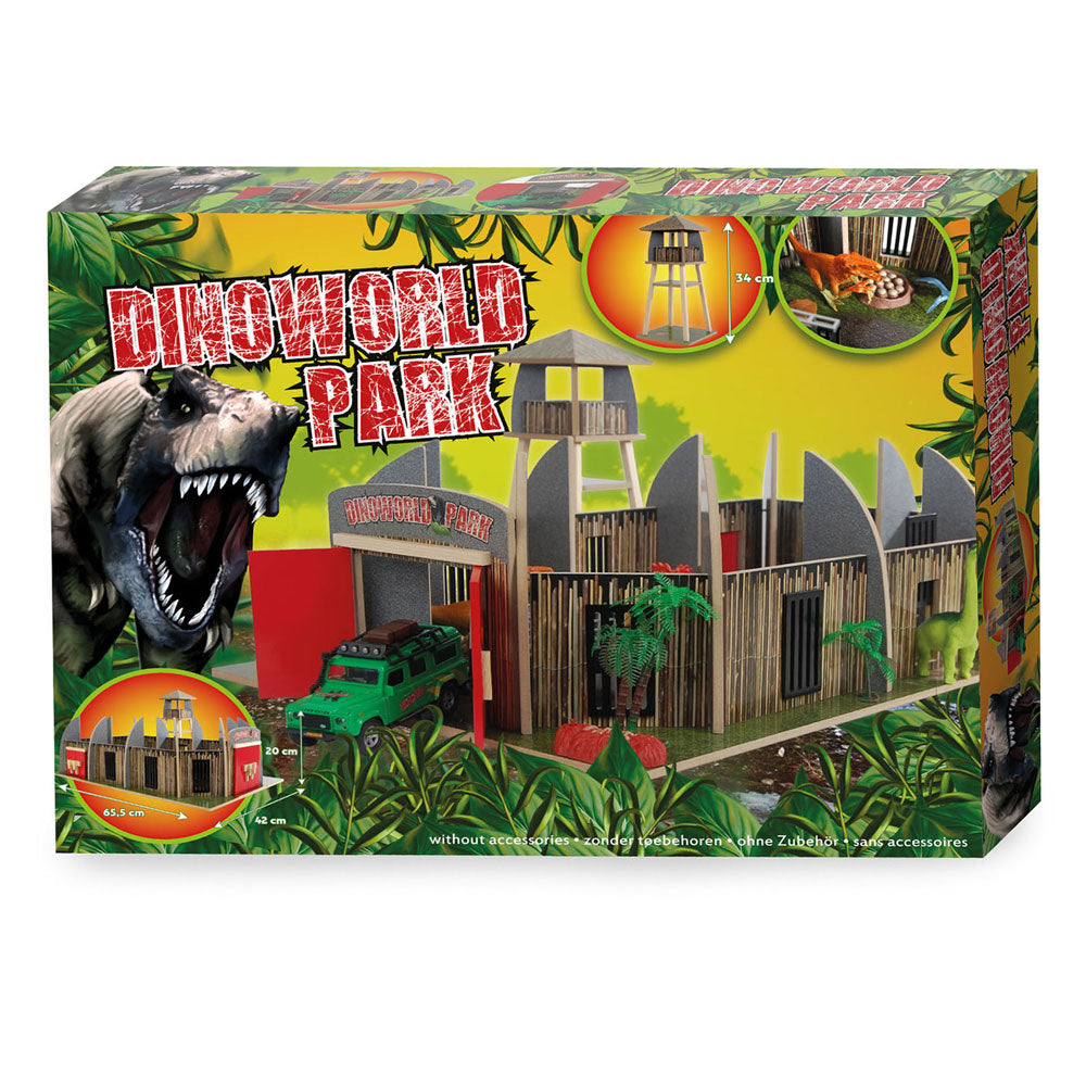 Parque de dinosaurio de madera Dinoworld con juego de relojes de vigilancia