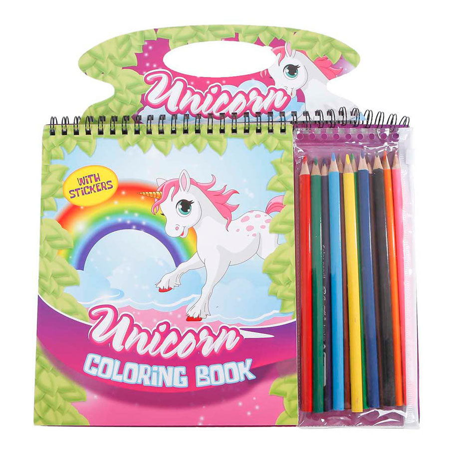 Libro da colorare di unicorno con 12 matite, modelli e adesivi