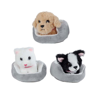 take me home knuffel pluche hond of poes in mand, 12cm