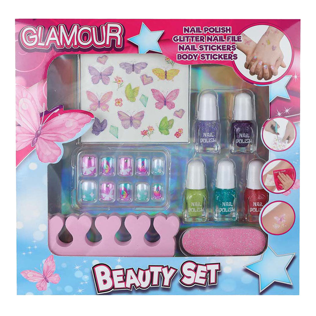 Esmalte de uñas de belleza glamor con pegatinas de uñas