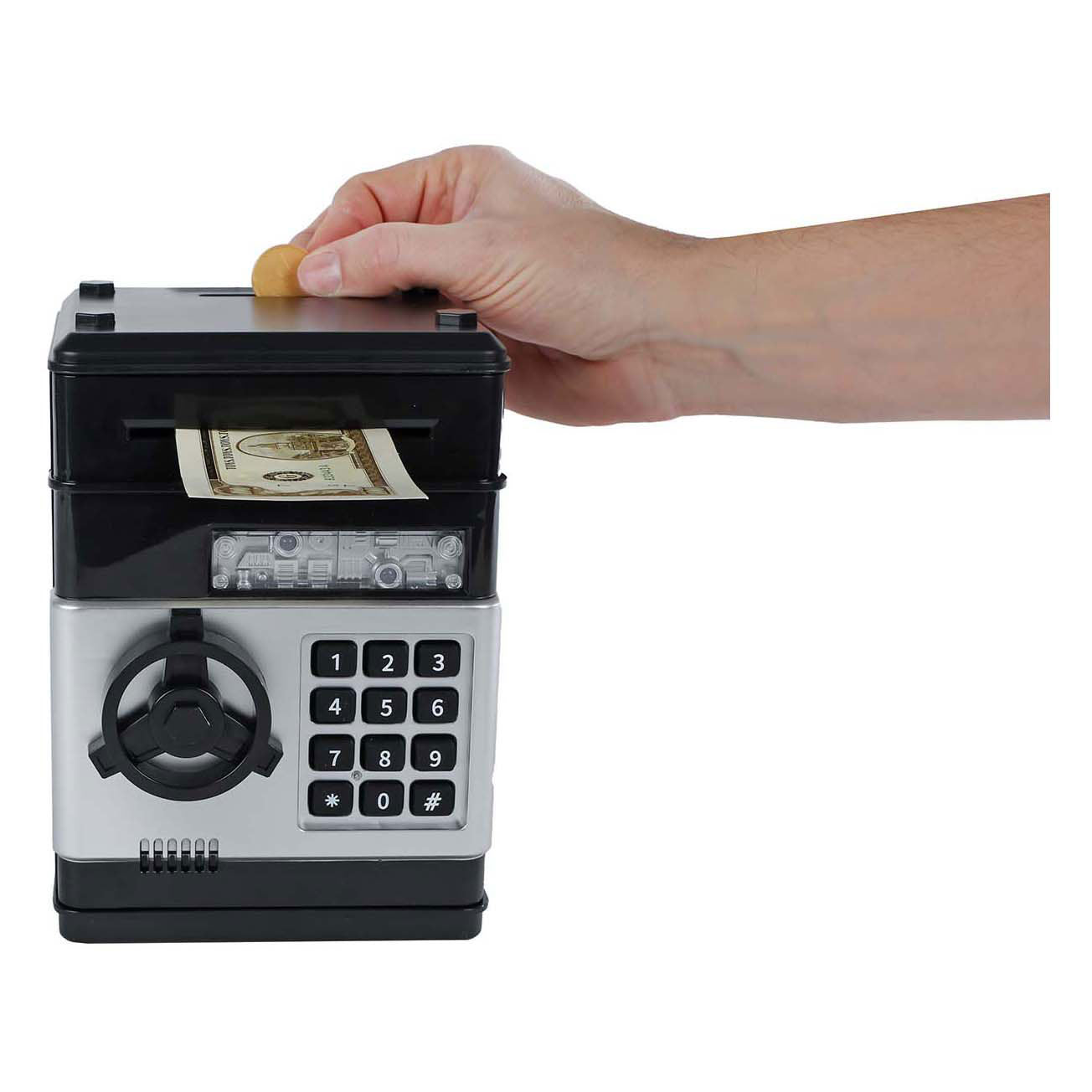 Caja fuerte con código secreto negro, 19,5 cm