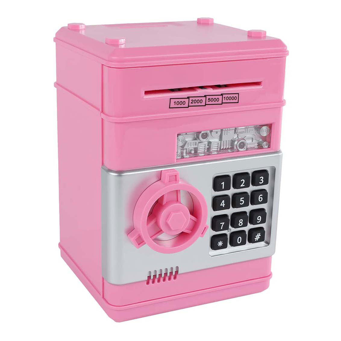 Geldkluis met geheime code roze, 19,5cm