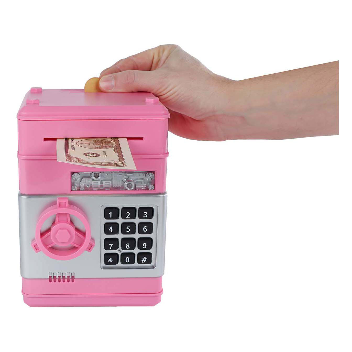 Cassaforte per soldi con codice segreto rosa, 19,5 cm