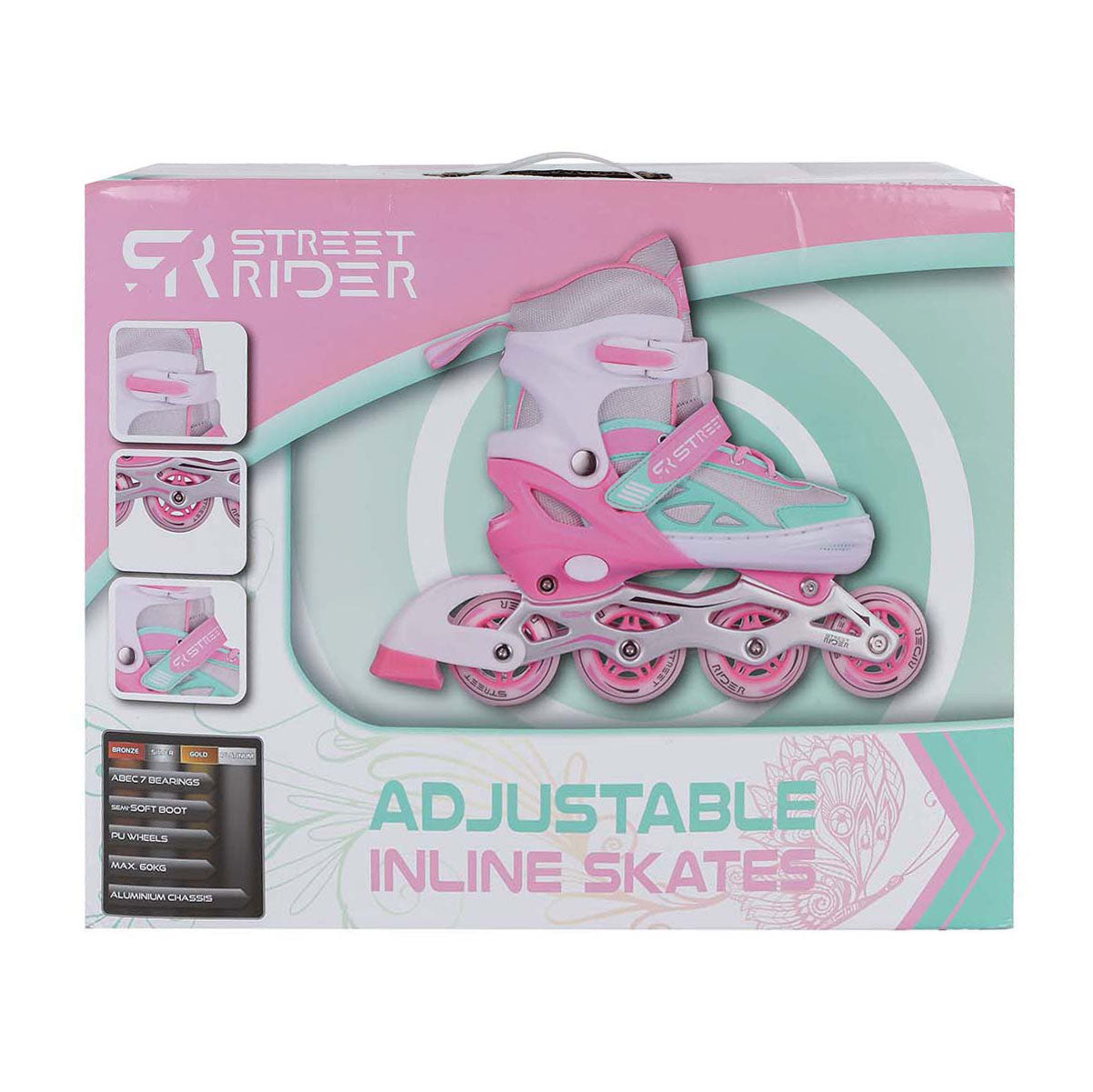Street jinete en línea skeelers rosa verde ajustable, tamaño 37-40
