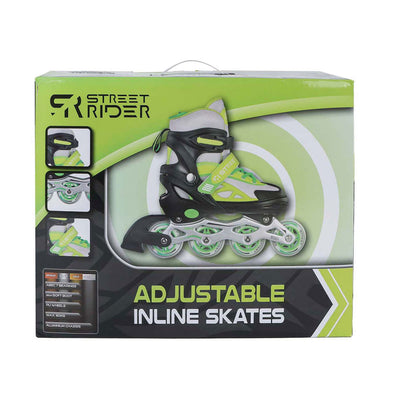 Street Rider Inline Skeelers Green Black adjustable, size 29-32