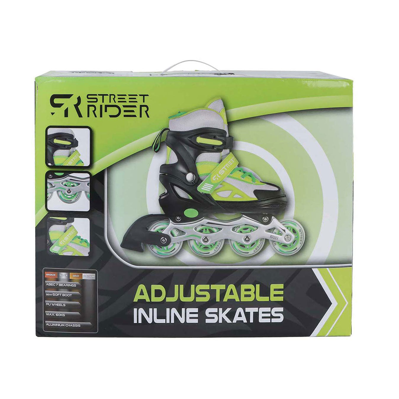 Street jinete en línea skeelers verde negro ajustable, tamaño 33-36