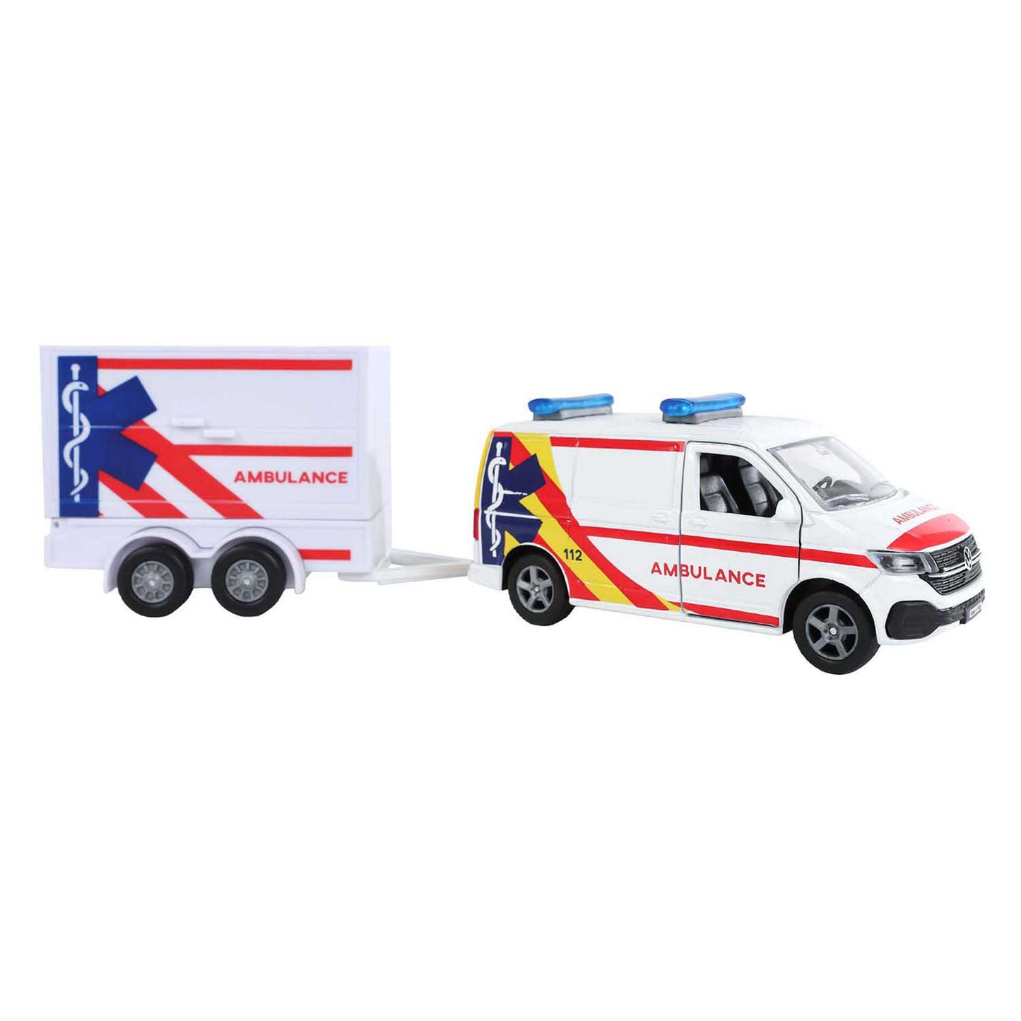 Kids globe vw transporter ambulance met aanhangwagen