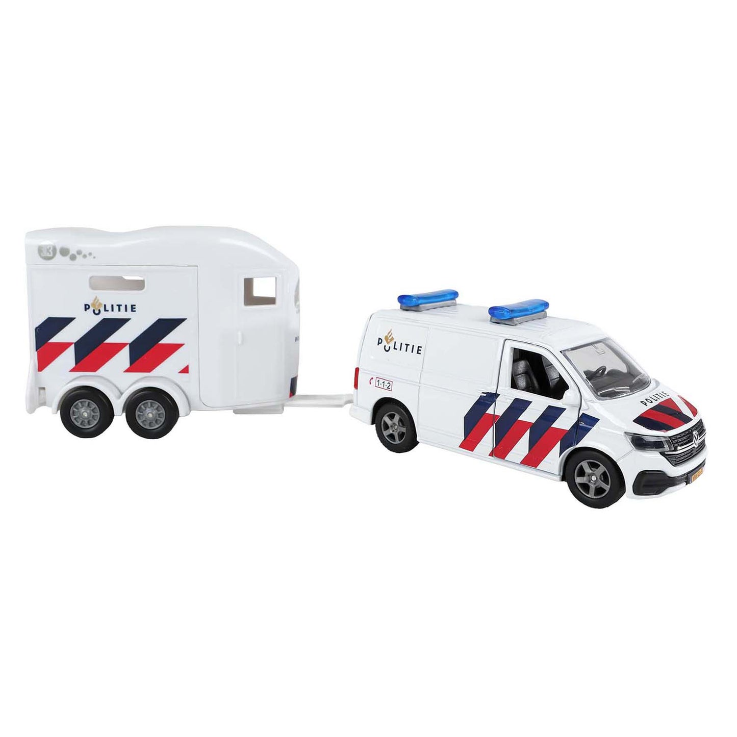 Kids Globe VW Transporter Police con rimorchio per cavalli Cheval Liberte