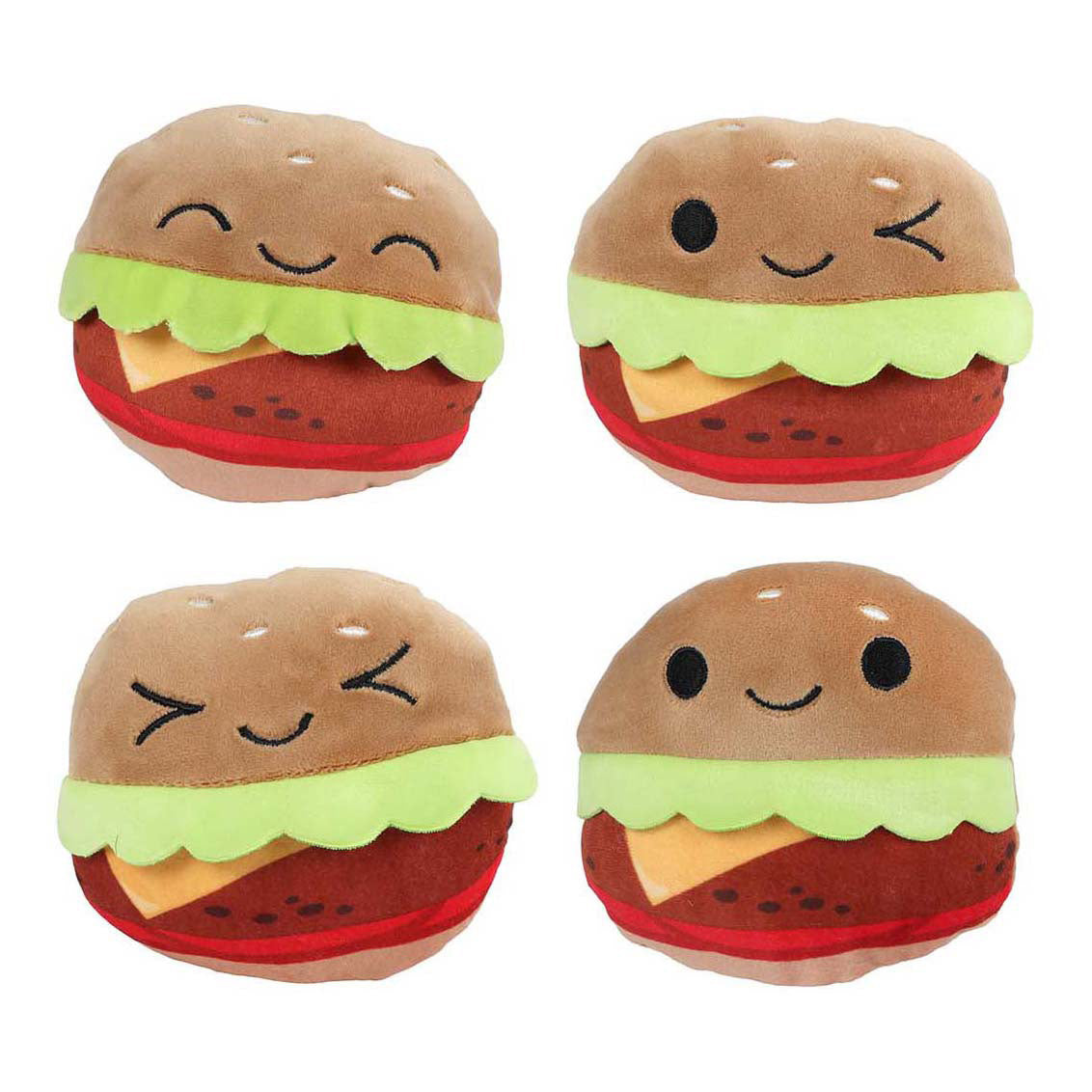 Soffice borsa porta menù con 4 hamburger di peluche - 40 cm