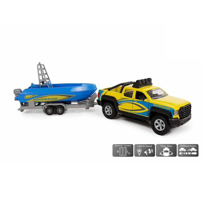 Kids Globe Offri auto con rimorchio e barca, 29 cm