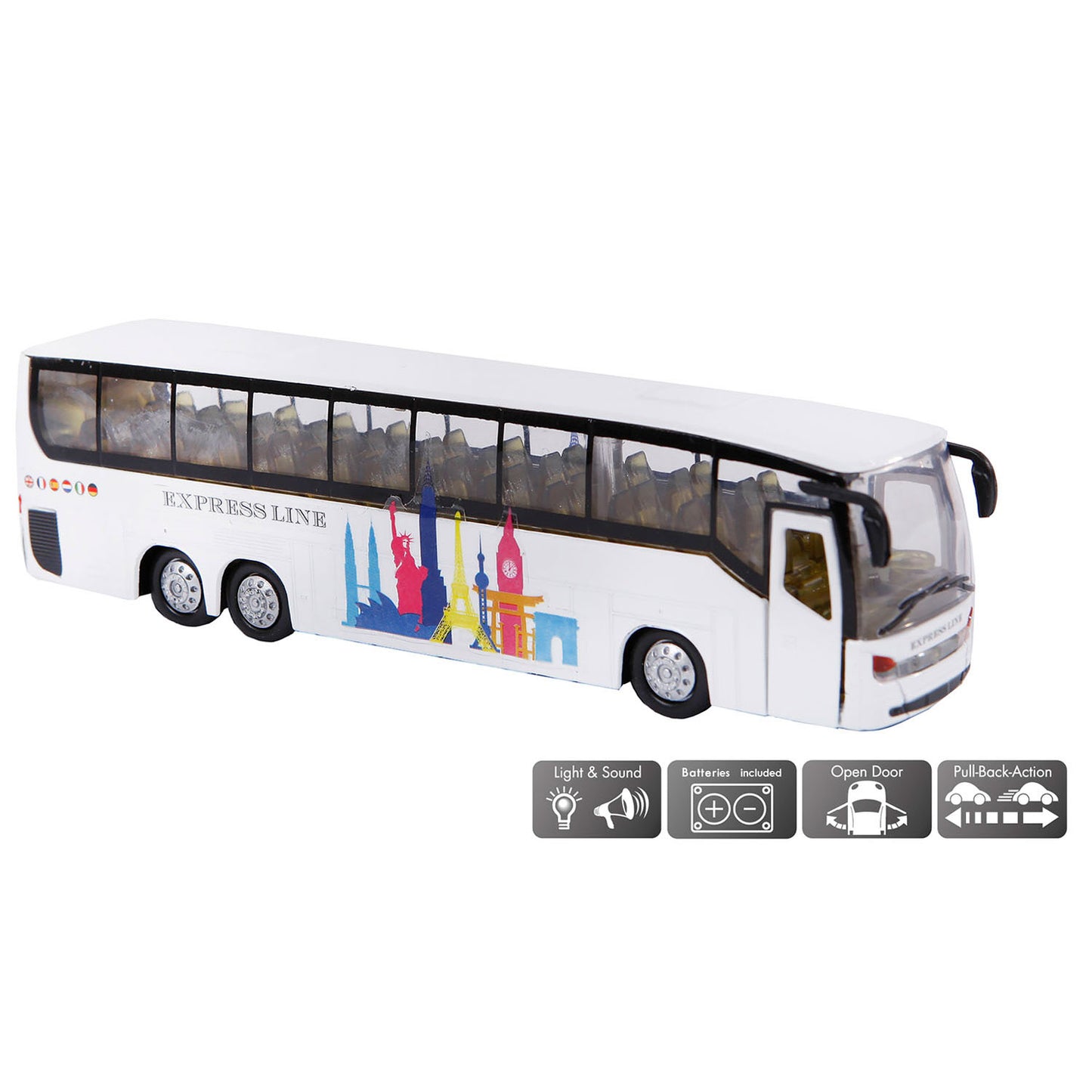 Kids Globe Die Cast Bus con luce e suono, 19 cm