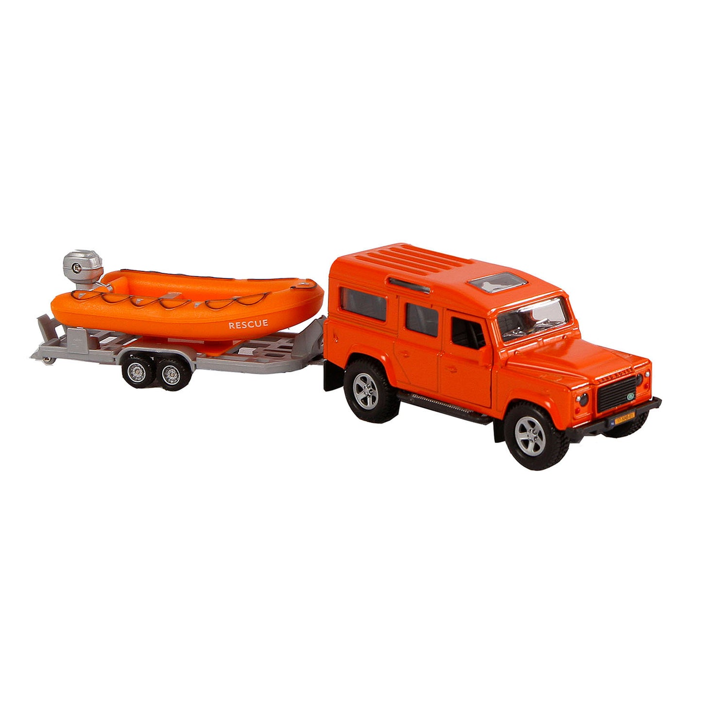 Kids Globe Die Cast Land Rover con la scialuppa di salvataggio, 27 cm