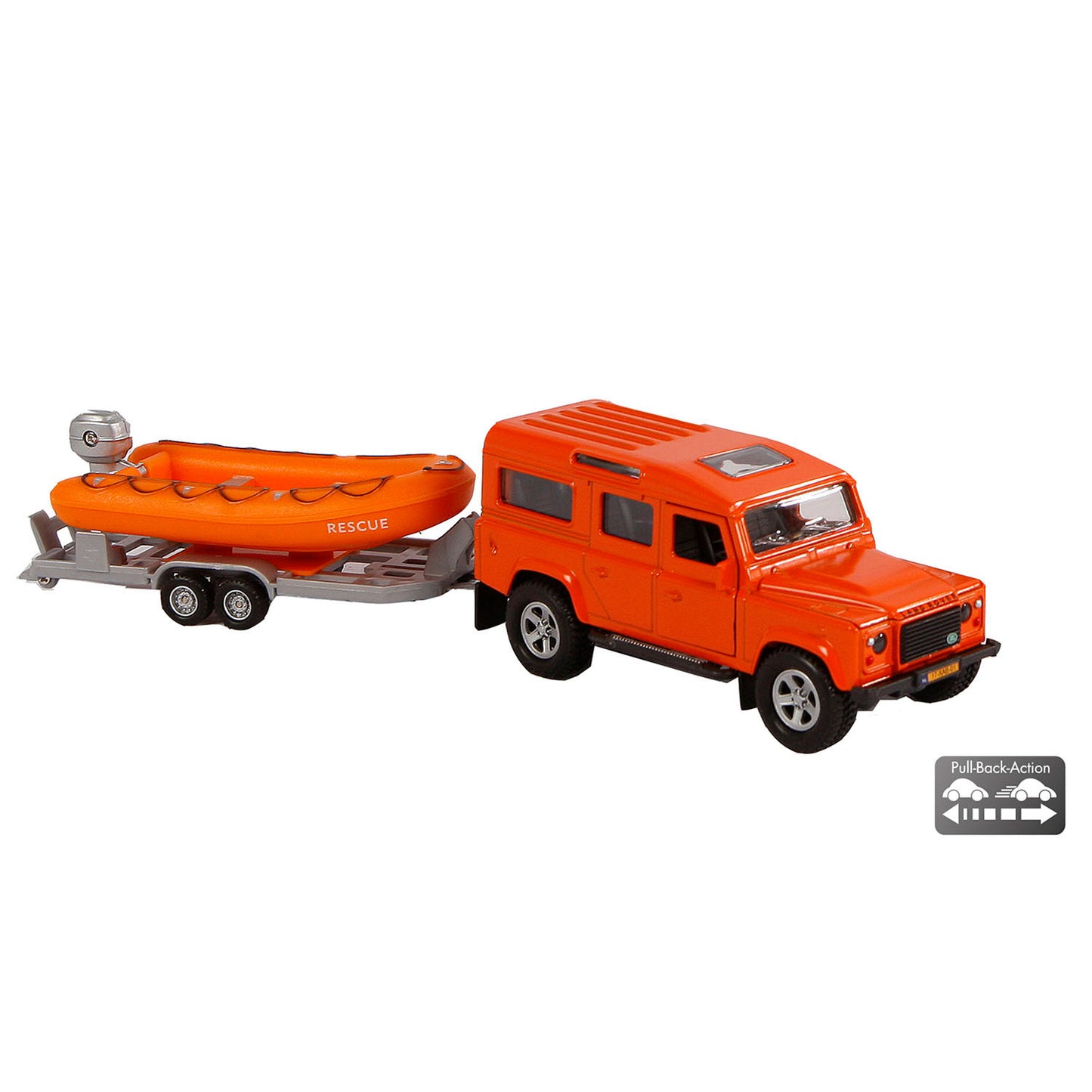 Kids Globe Die Cast Land Rover con la scialuppa di salvataggio, 27 cm