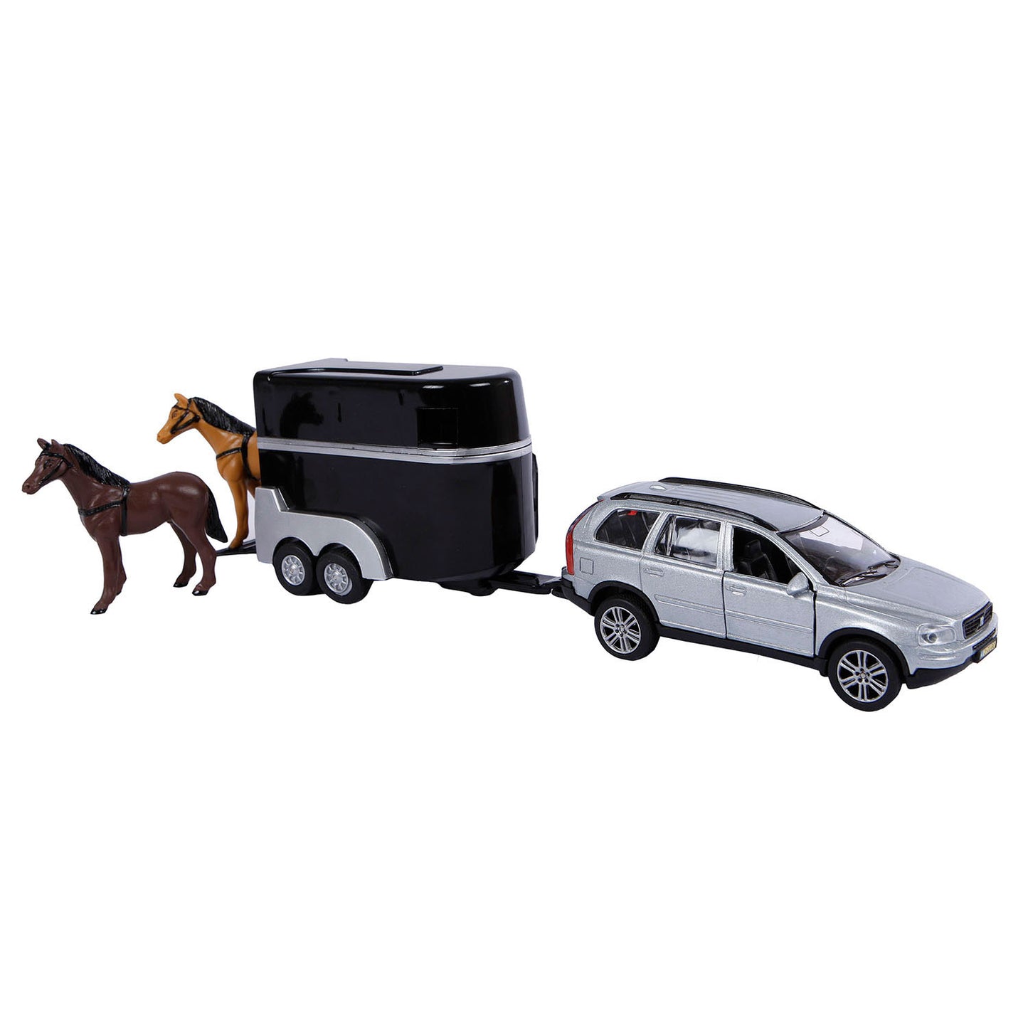 Kids Globe Die Cast Volvo XC90 con remolque de caballos, 27 cm