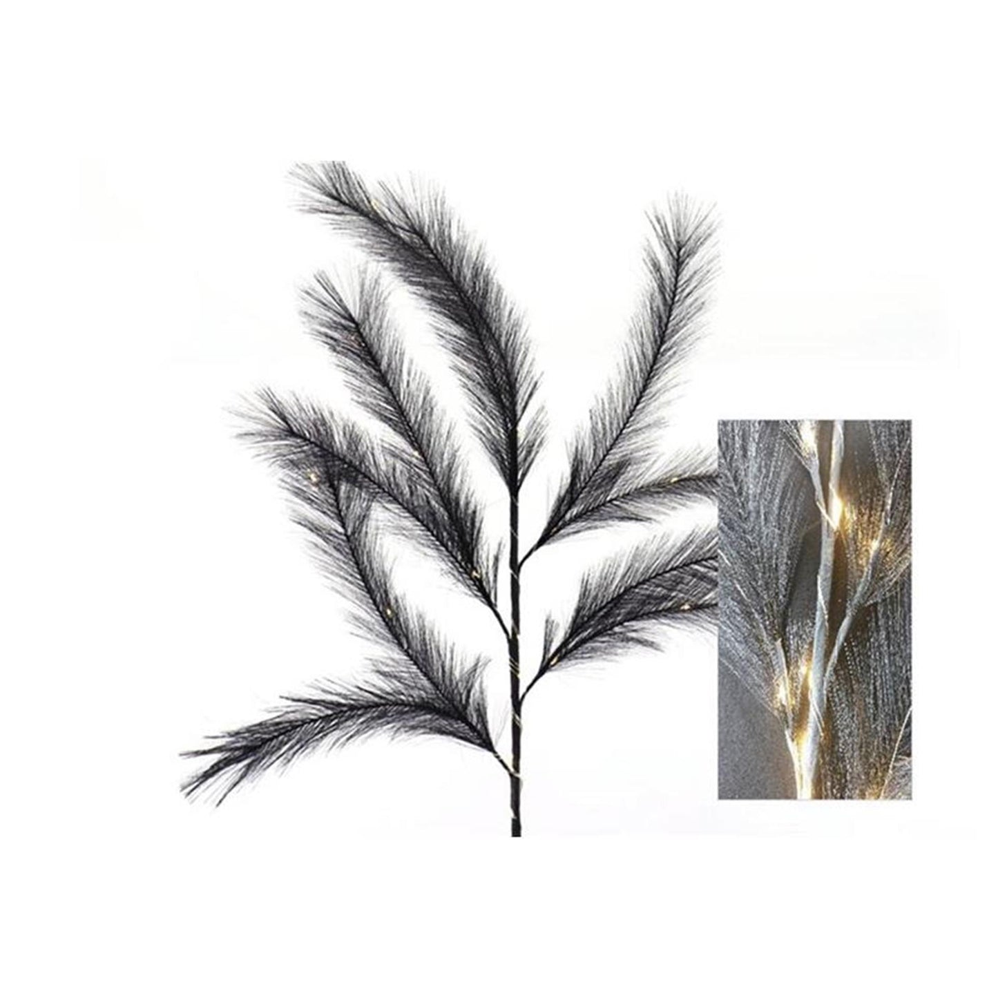 HBx ramo di erba piuma vivente naturale con LED 72 cm nero