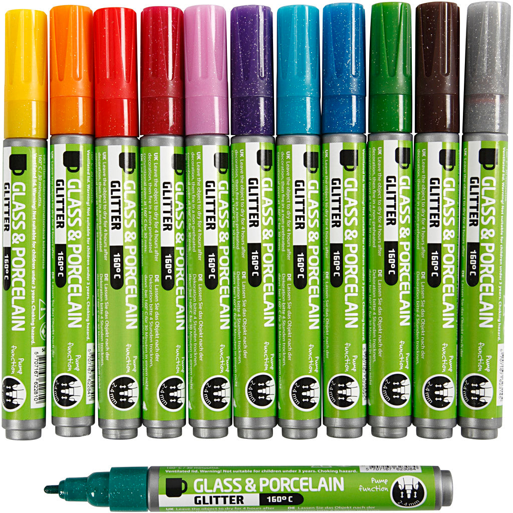 Creativ company http: www.cchobby.nl glas-porseleinstiften-glitter-lijndikte-2-4-mm-semi-dekkend-diverse-kleuren-12-stuk-1-doos
