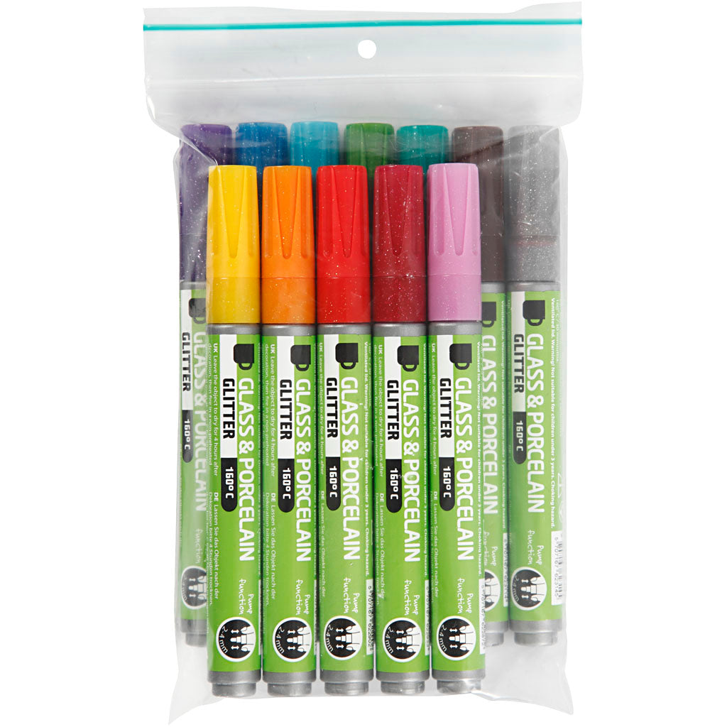 Creativ company http: www.cchobby.nl glas-porseleinstiften-glitter-lijndikte-2-4-mm-semi-dekkend-diverse-kleuren-12-stuk-1-doos