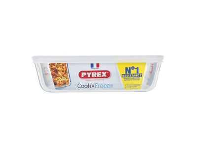 Pyrex cook freeze schotel rechthoek glas met kunststof deksel 1.5l
