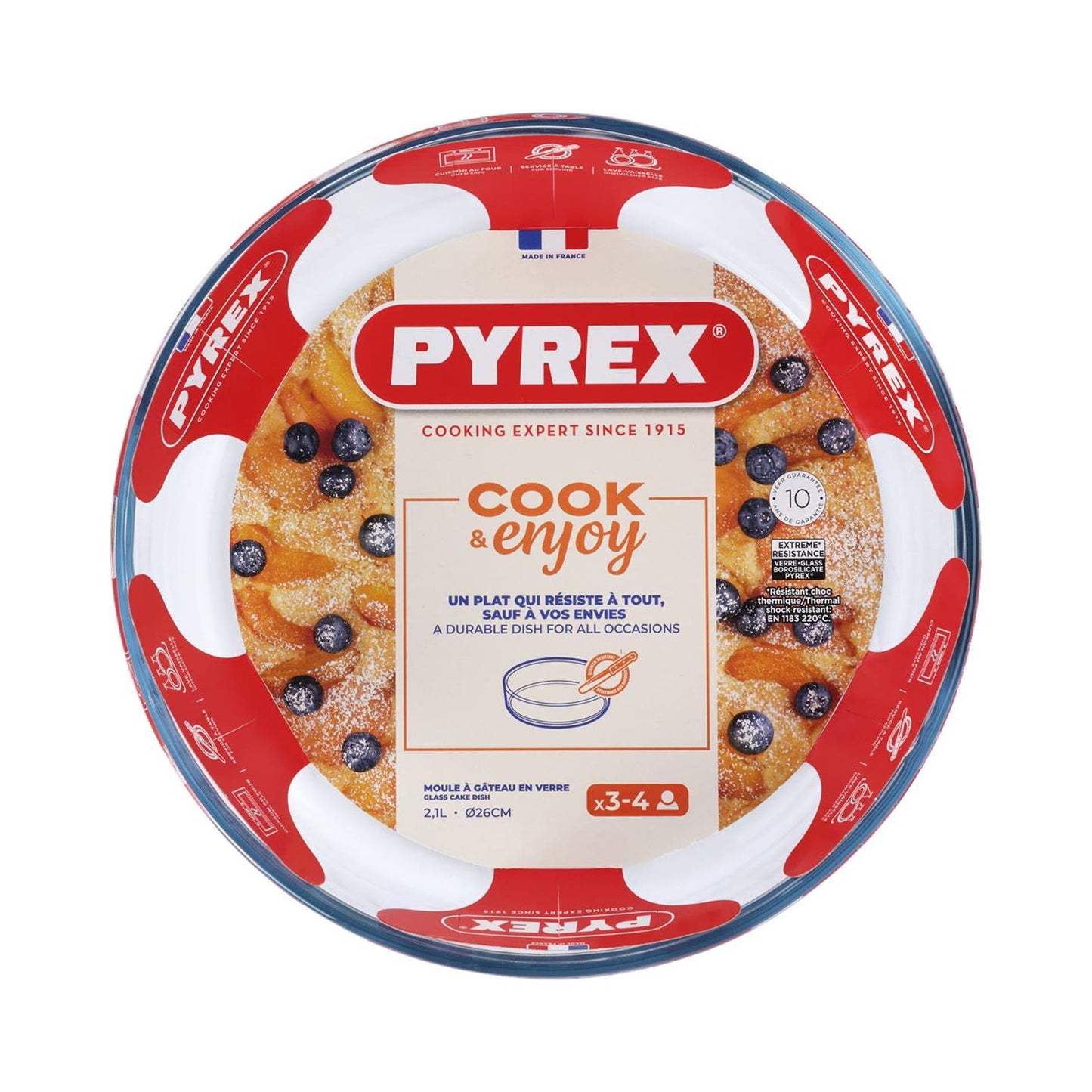 Molde para hornear Pyrex borde recto redondo 25 cm vidrio