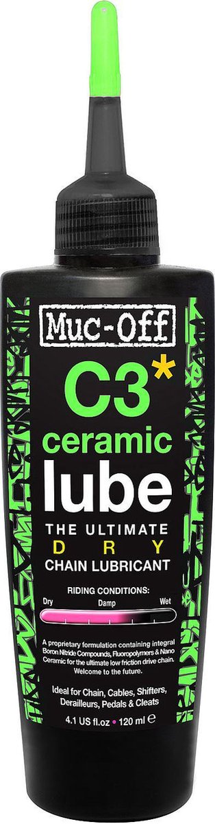Muc-off muc off c3 lubricante seco cerámico botella de 120 ml lubricante para cadenas para condiciones secas