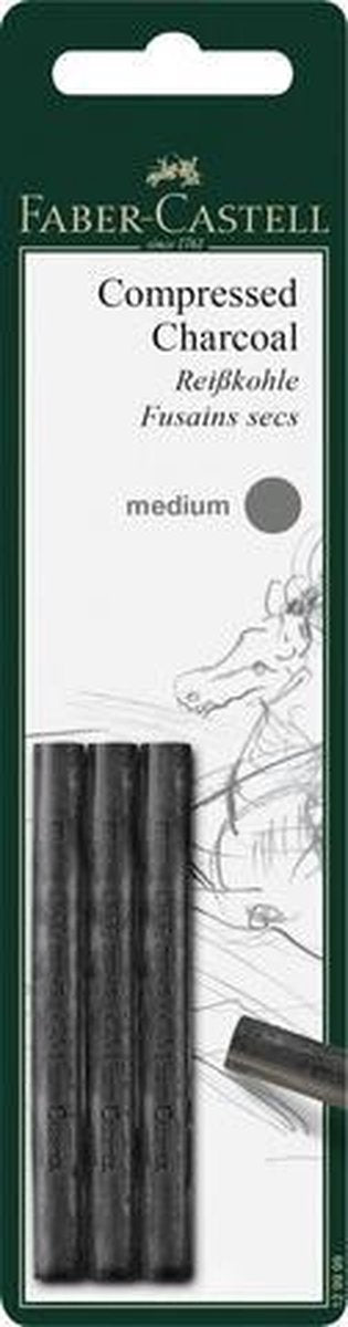 Carbone Faber-castell - pitt monocromatico - pressato - medio - blister 3 pezzi - fc-129999