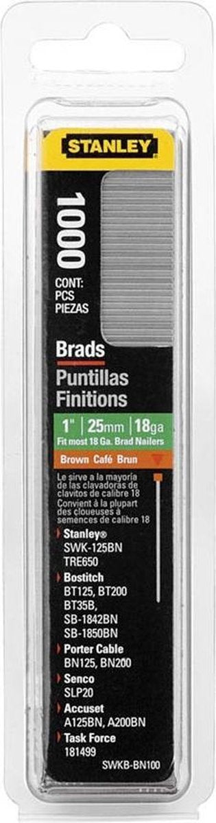 Clavos para herramientas manuales Stanley 25 mm tipo j - 1000 piezas - 1-swkbn100t