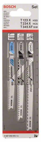 Accessori Bosch Set di lame per seghetto alternativo da 3 pezzi t 123 x; t234x; t345 xf 1° - 2607010515