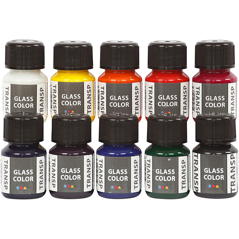 Color de vidrio de vidrio de creativ Company Color de pintura de vidrio transparente, 10x30ml