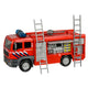 Brigada de fuego extinguiendo auto con luz y sonido