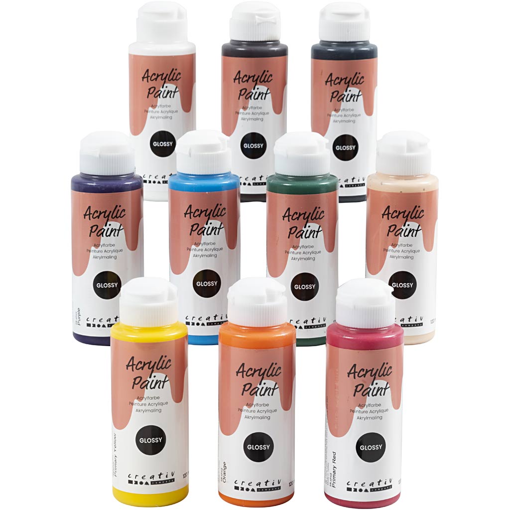 Creativ empresa pintura acrílica brillante, varios colores, 10x120 ml 1 caja