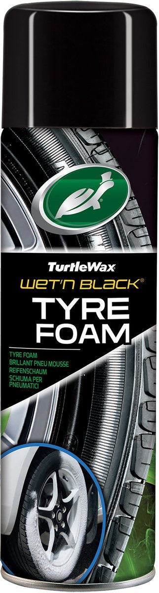 Espuma para neumáticos Turtle Wax Wet n Black - Fórmula de espuma 2 en 1 - Proporciona un rico brillo negro - Los polímeros de silicona proporcionan una capa protectora - 500 ml