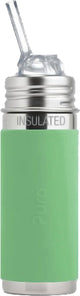 Pura thermos straw bottle free-flow 260ml - thermos - thermos bottle - plastic-free - with insulation wall - can be used in 2 ways - medical quality silicone - including free-flow silicone straw, travel cap, sleeve and brush - moss sleeve