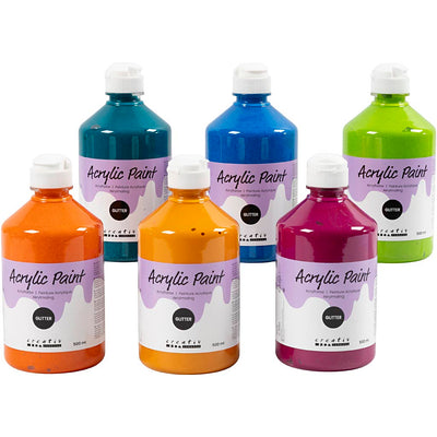 Creativ company pintura acrílica con purpurina, varios colores, 6x500 ml 1 caja