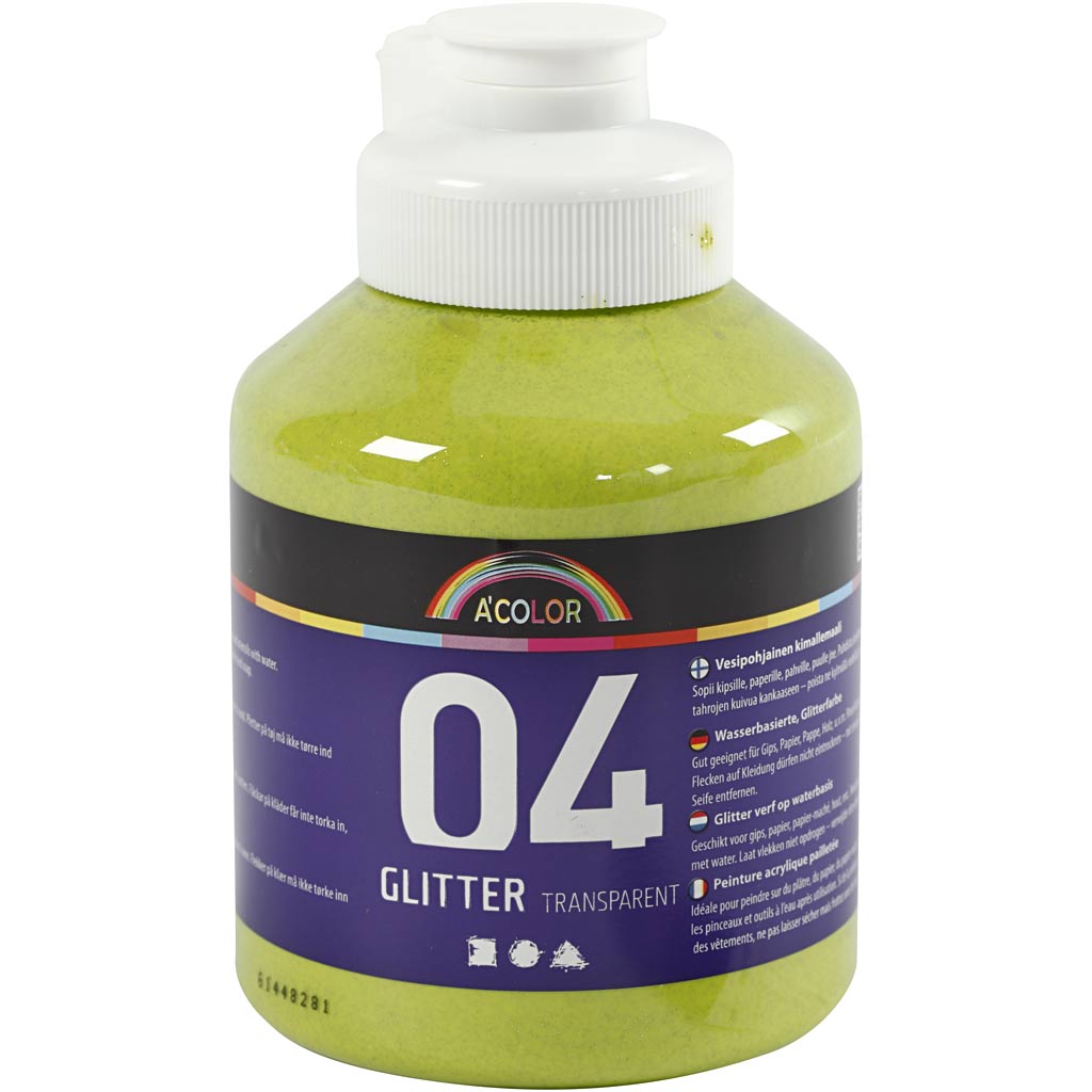 Creative Company Acrilic Paint Glitter for Children Lime Groen, 500 ml