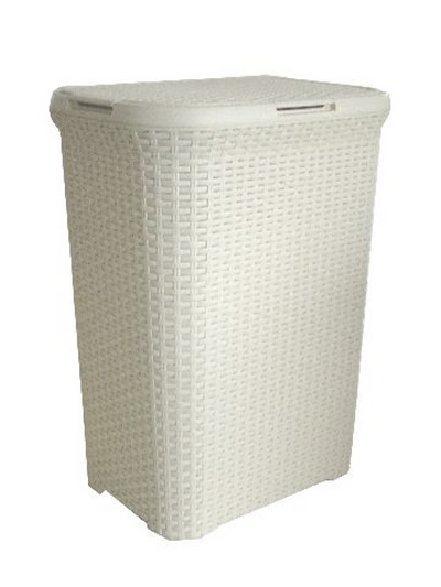 Cesto lavanderia in stile curver con coperchio 60l bianco