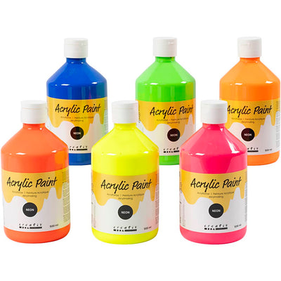 Creativ company pintura acrílica neón, colores neón, 6x500 ml 1 caja