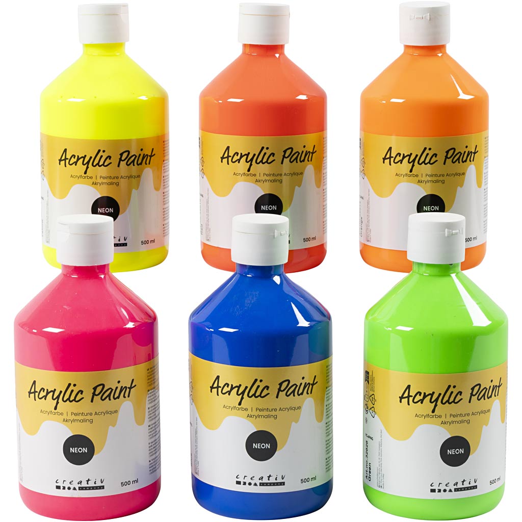 Creativ company pintura acrílica neón, colores neón, 6x500 ml 1 caja