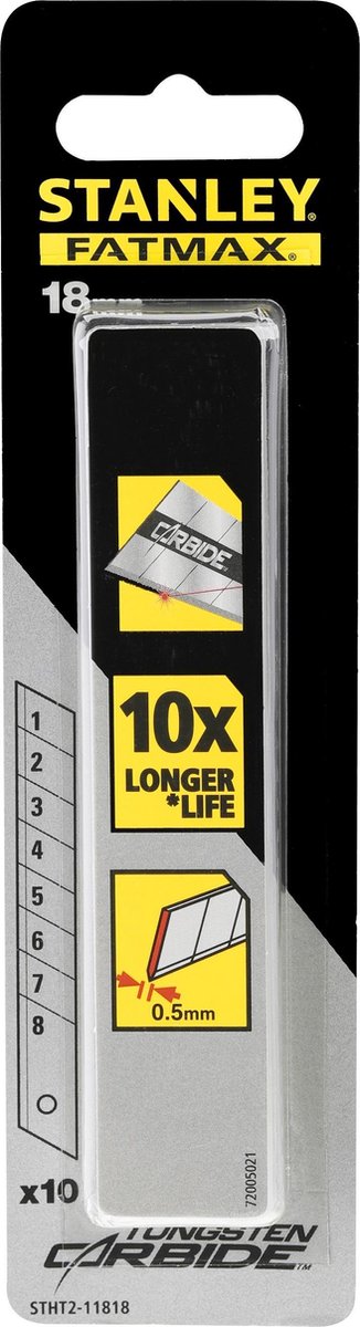 Stanley Hand Tools - Cuchilla de repuesto de carburo Stanley de 18 mm, 10 piezas - stht2-11818