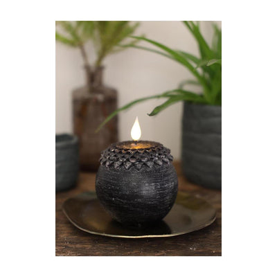 Ideas 4 stagioni candela led cera fiore perla nero ø9xh12cm